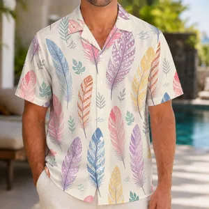 Pastel Feather Stripes for Beach Holidays and Resort Weekends, Men's Vacation Style Hawaiian Shirt
