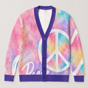 Peace Symbol And Pastel Tie Dye For Relaxed Everyday Layering And Boho Women All-over Print Knitted Cardigan