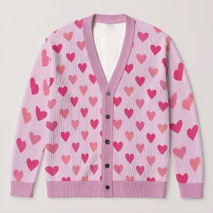 Pink Heart Motifs for Valentine's Day and Cozy Everyday Layering for Romantic Style Lovers All-over Print Knitted Cardigan