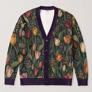 Multicolor Tulip Garden Boho Layer for Beach Dates and Spring Summer Vacation Style All-over Print Knitted Cardigan