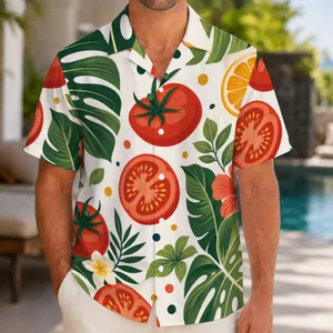 Citrus Tomato Leaf Motifs for Beach Getaways and Resort Weekends for Men, Summer Hawaiian Shirt