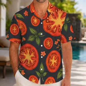 Fresh Tomato Slice Citrus Botanical Style for Beach Vacations and Summer Gatherings Hawaiian Shirt