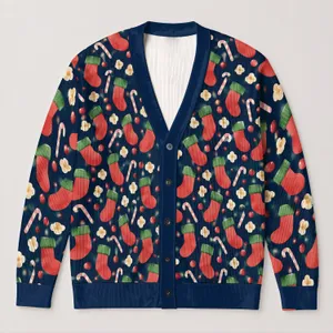Christmas Stockings and Candy Canes Holiday Cheer for Women Festive Casual Layering All-over Print Knitted Cardigan