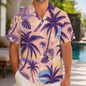 Purple Palm Sunset Stripes for Beach Vacations and Island Getaways for Stylish Men Hawaiian Shirt
