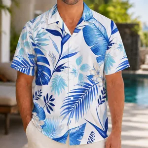 Blue Tropical Leaf Botanicals for Beach Vacations and Island Getaways for Stylish Men Hawaiian Shirt