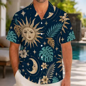 Celestial Sun Moon Stars Night Sky Motif For Beach Vacations Resort Travel Men Hawaiian Shirt