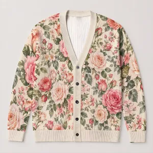 Pink Peach Rose Garden Blooms for Everyday Layering and Soft Romantic Women's Style All-over Print Knitted Cardigan