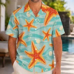 Orange Starfish Ocean Motifs for Tropical Vacations, Beach Days, and Island Getaways Hawaiian Shirt