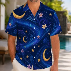 Moonlit Galaxy Night Sky With Stars For Resort Getaways And Stargazing, Men's Casual Style Hawaiian Shirt