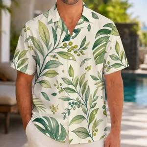 Green Botanical Leaf And Berry Motifs For Resort Holidays And Outdoor Leisure Wear Hawaiian Shirt