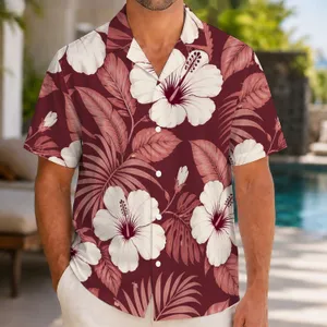 White Hibiscus and Tropical Leaves for Island Vacations, Beach Days, and Resort Wear Hawaiian Shirt