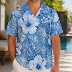 Blue Hibiscus And Tropical Leaves For Beach Vacations And Island Getaways Hawaiian Shirt