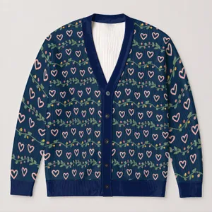 Navy Heart Vine Rows For Romantic Everyday Layering And Holiday Gatherings For Women All-over Print Knitted Cardigan