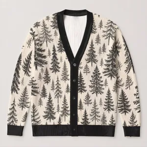 Black And White Evergreen Trees For Cozy Holiday Layering And Winter Family Gatherings All-over Print Knitted Cardigan