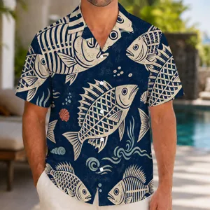 Retro Fossil Fish Ocean Motif for Beach Vacations and Coastal Summer Getaways for Men Hawaiian Shirt