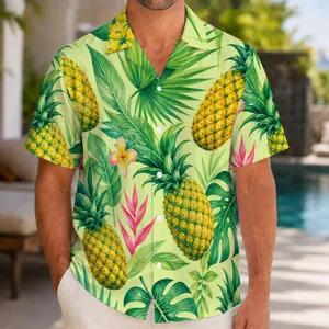 Pineapple Tropical Leaves for Beach Vacation Style and Summer Resort Wear for Men Hawaiian Shirt