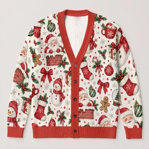 Santa Snowman Gingerbread Holiday Cheer for Christmas Parties, Women's XL-6XL Sizes All-over Print Knitted Cardigan