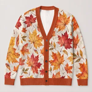 Autumn Maple Leaves For Cozy Fall Layering, Outdoor Dates, And Women's Everyday Style All-over Print Knitted Cardigan