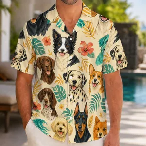 Colorful Dog Faces for Tropical Vacation Beach Trips and Summer Getaways for Men Hawaiian Shirt