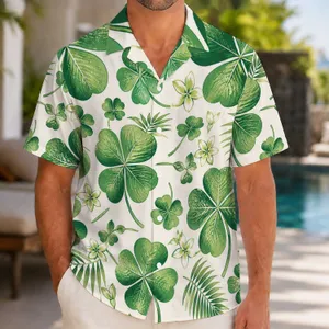 Emerald Clover Island Motif for Beach Getaways and St. Patrick’s Day Resort Style Hawaiian Shirt