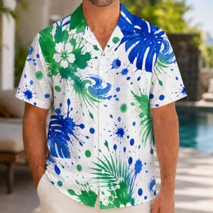 Cobalt Blue Emerald Ink Splashes for Beach Holidays Resort Getaways Men's Vacation Wear Hawaiian Shirt