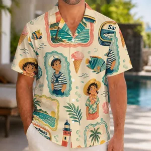 Colorful Tropical Fish And Island Souvenir Scenes For Sunny Vacations And Beach Days Hawaiian Shirt