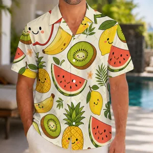 Smiling Tropical Fruits for Beach Holidays and Summer Vacations for Men and Families Hawaiian Shirt