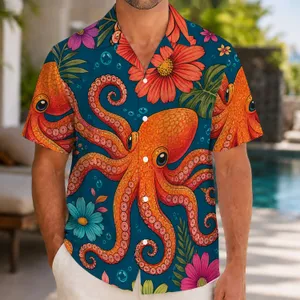Octopus Floral Beach Vacation Style for Ocean Lovers and Men on Summer Getaways Hawaiian Shirt