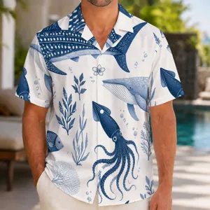 Ocean Whale Shark and Sea Life Motifs for Beach Vacation Gifts and Island Holidays Hawaiian Shirt