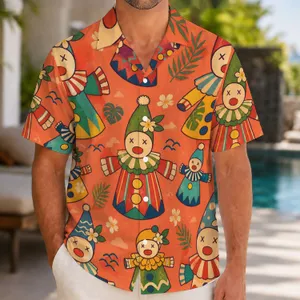 Whimsical Puppet Faces for Beach Vacations and Summer Parties, Colorful Unisex Style Hawaiian Shirt