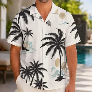 Black Palm Tree Silhouettes for Tropical Vacations and Beach Getaways, Men's Resort Style Hawaiian Shirt