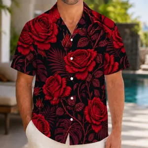 Crimson Rose Garden for Valentine Celebrations and Romantic Island Getaway Style Hawaiian Shirt
