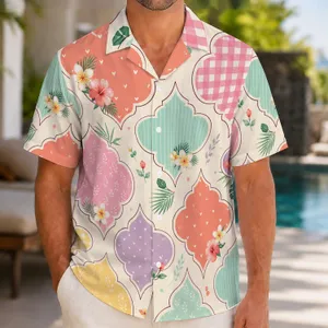 Pastel Quatrefoil Lantern Motifs for Resort Getaways and Weekend Beach Style for Men Hawaiian Shirt