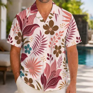 Blush Tropical Botanical Leaves and Flowers for Beach Vacations, Men’s Resort Style Hawaiian Shirt