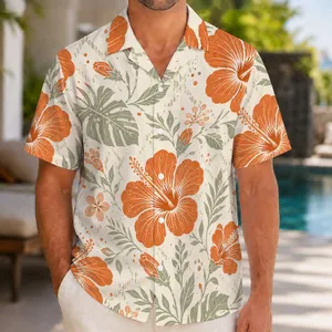 Orange Tropical Hibiscus Blooms for Beach Holidays and Resort Getaways for Men Travelers Hawaiian Shirt