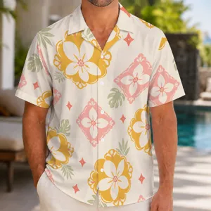 Pastel Geometric Plumeria Medallions for Sunny Resort Getaways and Island Weekends Hawaiian Shirt