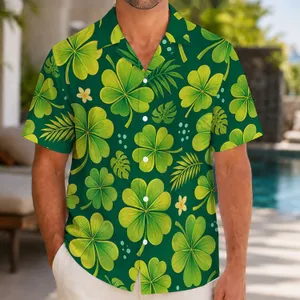 Lucky Clover Tropical Green Theme for St. Patrick's Day Beach Vacations and Men Everywhere Hawaiian Shirt
