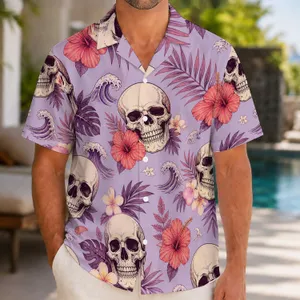 Tropical Skull Island Motif for Beach Parties and Summer Getaways, Men’s Resort Style Hawaiian Shirt