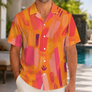Pink Orange Abstract Brushstrokes for Resort Days, Parties, Summer Getaways Style Hawaiian Shirt