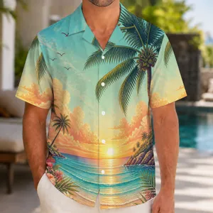 Tropical Palm Beach Sunset Scene For Island Getaways And Men's Summer Vacations Hawaiian Shirt