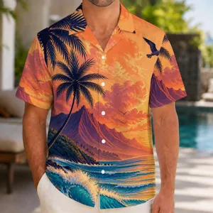 Tropical Ocean Sunset with Flying Seabirds for Relaxed Beach Vacation Summer Style Hawaiian Shirt