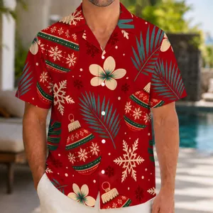 Christmas Snowflakes and Tropical Ornaments for Holiday Parties, Festive Men's Wear Hawaiian Shirt