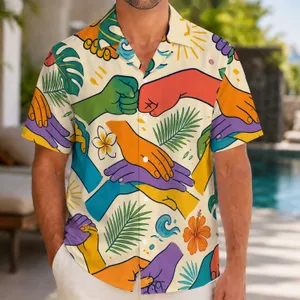 Rainbow Cartoon Helping Hands for Beach Vacations, Festivals and Summer Travel Style Hawaiian Shirt