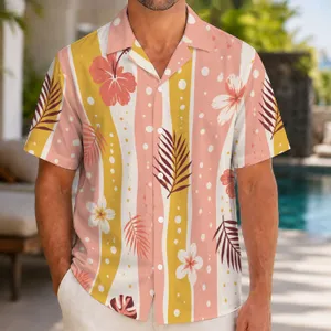 Pink Mustard Stripe And Polka Dot Resort Style For Beach Holidays And Summer Travel Hawaiian Shirt