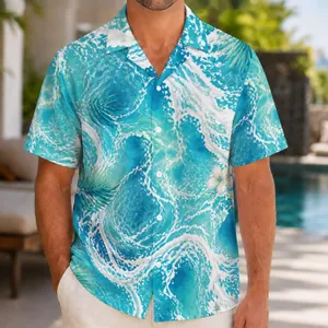 Turquoise Ocean Wave Texture for Beach Vacations and Coastal Summer Style for Men Hawaiian Shirt