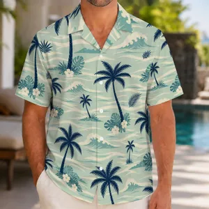 Tropical Palm Trees And Ocean Waves For Beach Vacations, Island Getaways, And Cruises Hawaiian Shirt