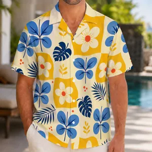 Blue Clover and Daisy Motifs for Beach Holidays and Island Weekends, Men’s Travel Hawaiian Shirt