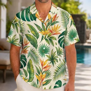 Monstera and Golden Tropical Flowers for Beach Vacations and Resort Days Hawaiian Shirt