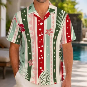 Coral Mint Green Vertical Stripes For Resort Getaways And Summer Vacation Style Hawaiian Shirt