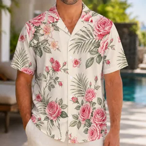 Pink Rose Island Blooms for Resort Getaways and Garden Evenings, Men's Summer Style Hawaiian Shirt